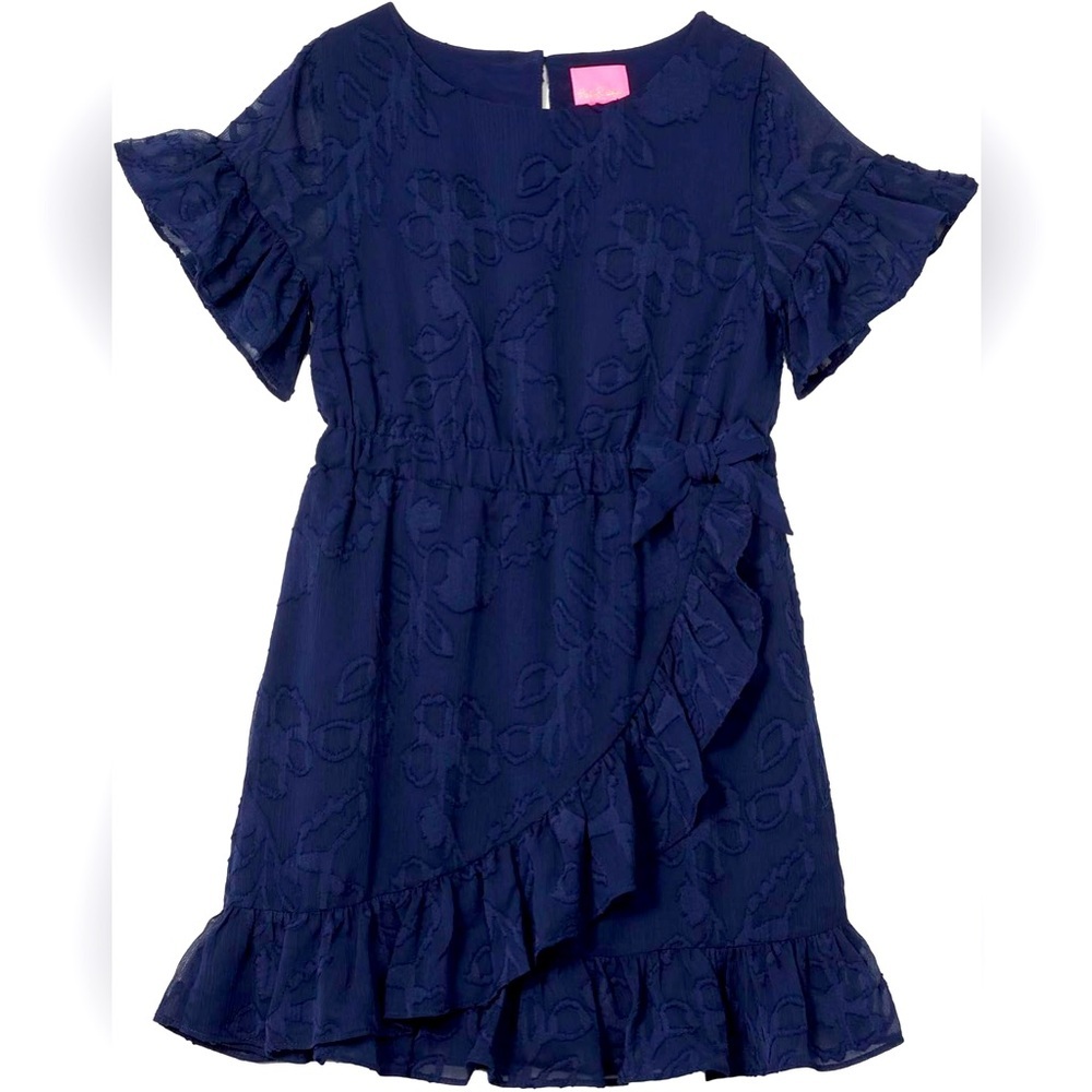 Lilly Pulitzer Sz 12 Navy Lace Party chiffon flutter sleeves Dress